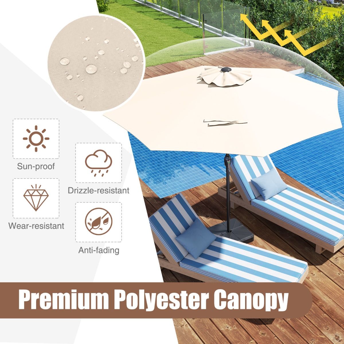 Coast Terrassenschirm – mit Schwenkmechanismus – belüftetes Design – 260 cm – beige
