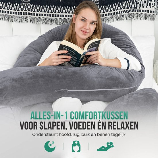 Avalo Schwangerschaftskissen XXL 280 cm – U-förmiges Stillkissen & Seitenschlafkissen – Body Pillow – Körperkissen – Dunkelgrau