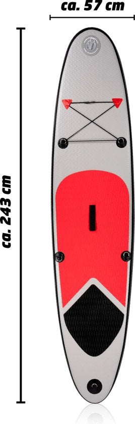 Surfplank - Surfbrett - Aufblasbar - 243x57x7cm - mit Tragetasche - Weiß/ Rot