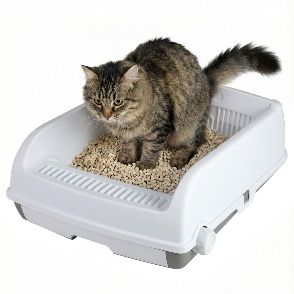 Coast Halbautomatisches Katzenklo – Ausziehbare Schublade – Spritzwassergeschützte Seitenwände – Weiß