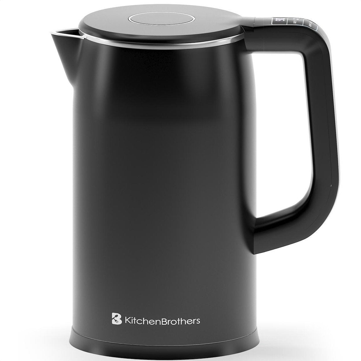 KitchenBrothers Elektrischer Wasserkocher - 1.7L - Temperaturregelung - 1800W - Edelstahl - Schwarz