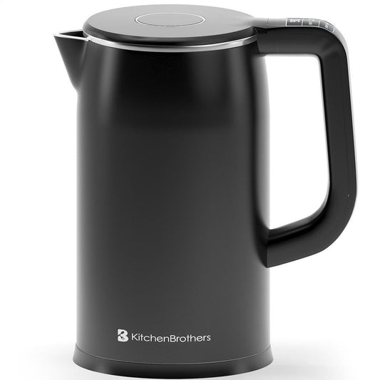 KitchenBrothers Elektrischer Wasserkocher - 1.7L - Temperaturregelung - 1800W - Edelstahl - Schwarz