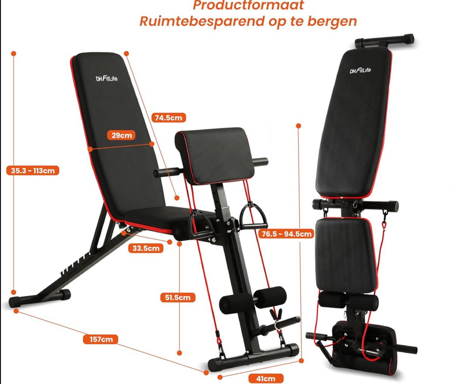 DH FitLife zusammenklappbare Hantelbank mit Curlbank und Beinstrecker, multifunktional - 7 Stufen