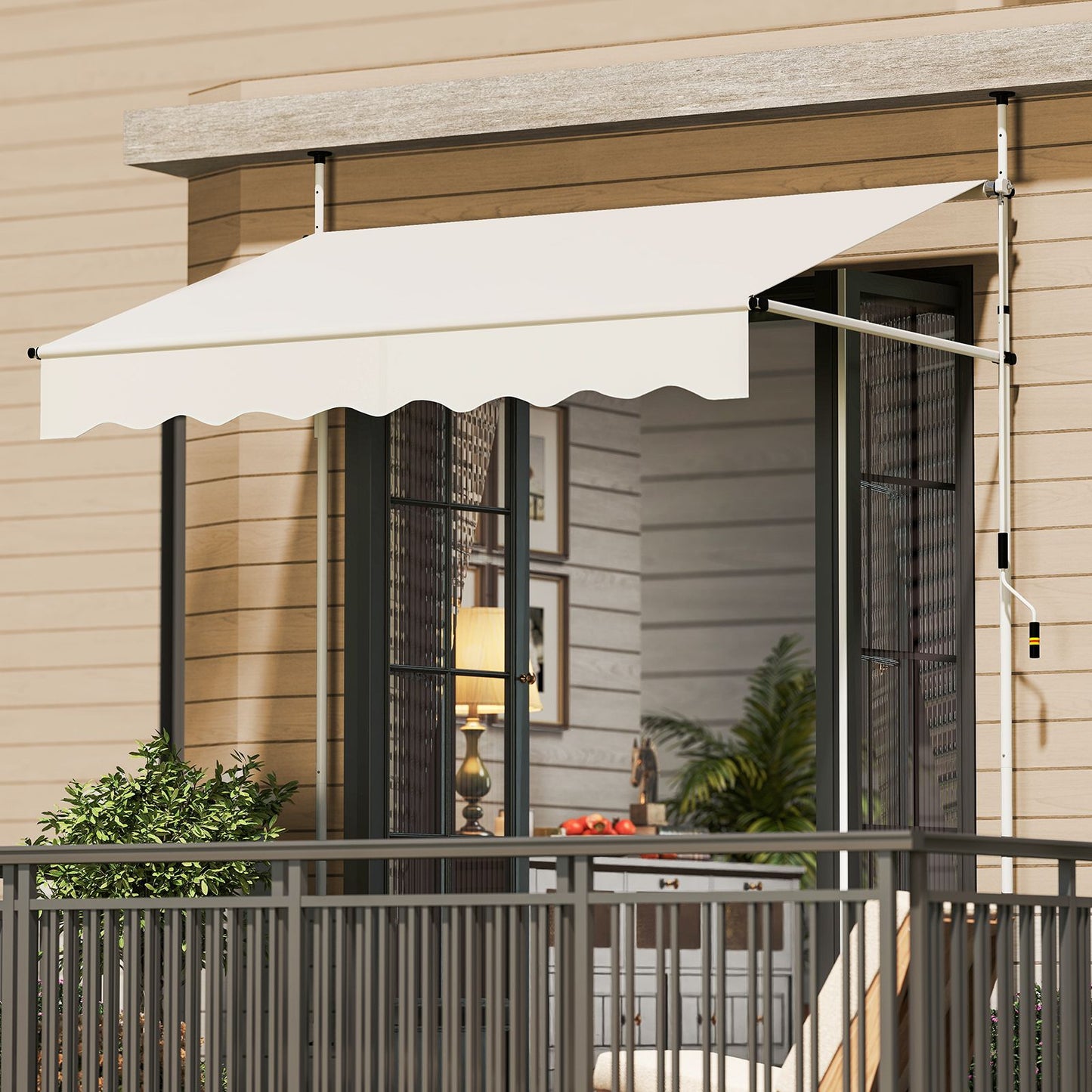 Coastal Sunshade 200 cm Weiß - Balkon-Sonnenschirm ohne Bohren, höhenverstellbar & UV-beständig mit Handbedienung