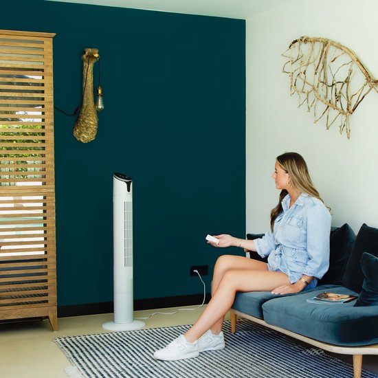 VONROC Luxe Ventilator - Turmventilator - Höhe 110 cm - Inkl. Fernbedienung - 3 Geschwindigkeiten - Swing-Funktion - 15-Stunden-Timer - weiß
