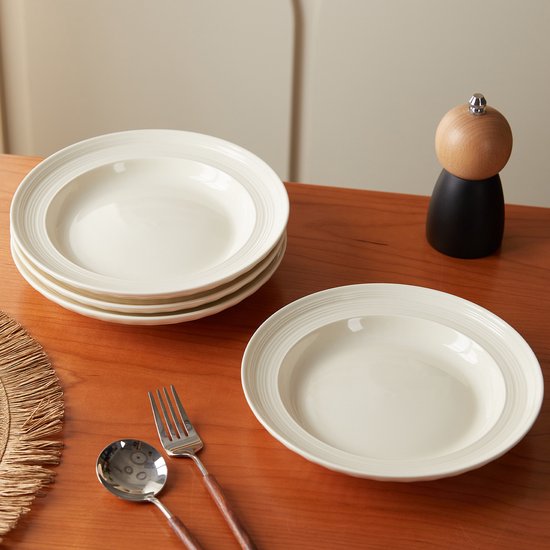 4er-Tellerset (Ø 20,4 cm / 8 Zoll), Frühstücksteller, Pastateller, Geschirrset für 4 Personen, geeignet für Restaurants, Gastronomie, Feiern, Familienfeste, Bankette und Picknicks, mikrowellen- und spülmaschinenfest, Keramik