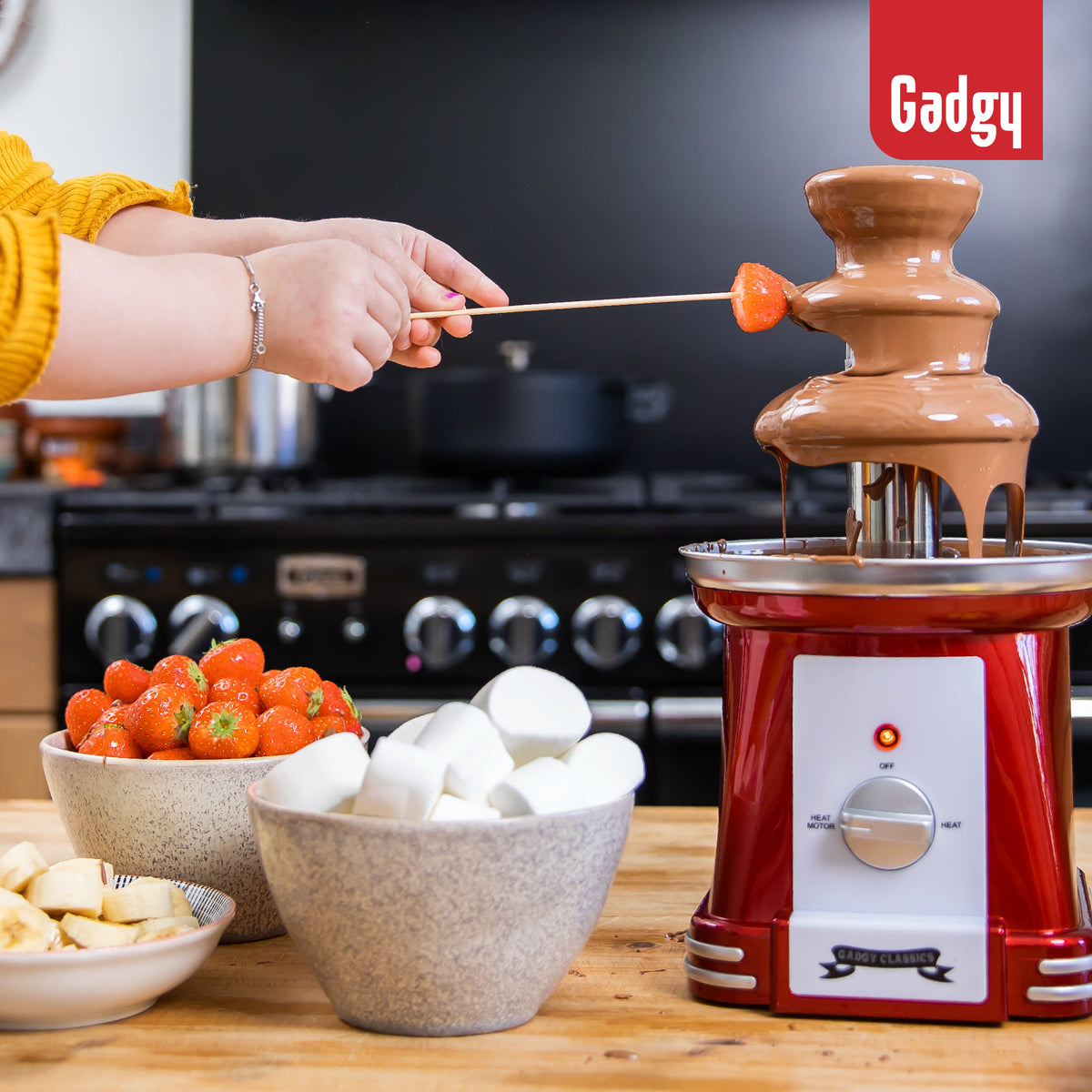 Gadgy - Schokoladenbrunnen - Schokoladenfondue - Einfache Reinigung - 90 Watt - Rot