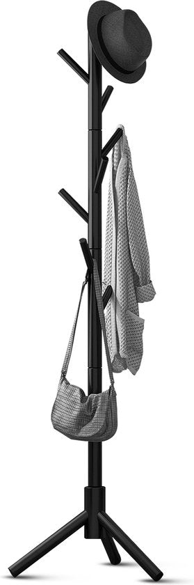 Bayt Garderobe - Stehende Garderobe - Garderobenständer Holz - Stehende Garderobe - Garderobenständer - 8 Haken - 175 cm - Schwarz