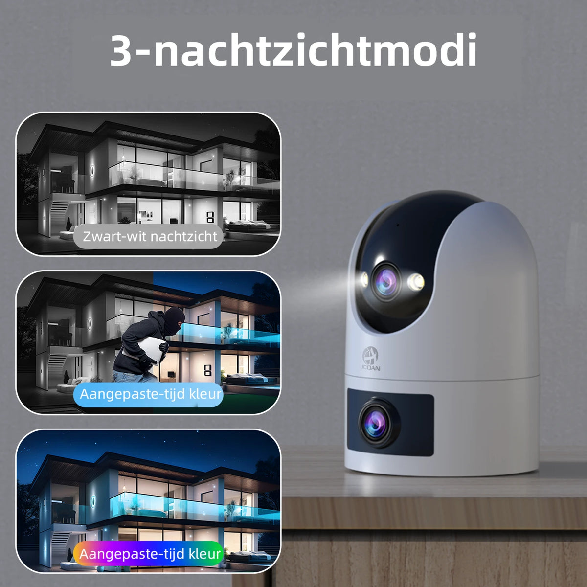 Jooan Dual-Lens-Überwachungskamera 2K – WLAN mit App – Schwarz