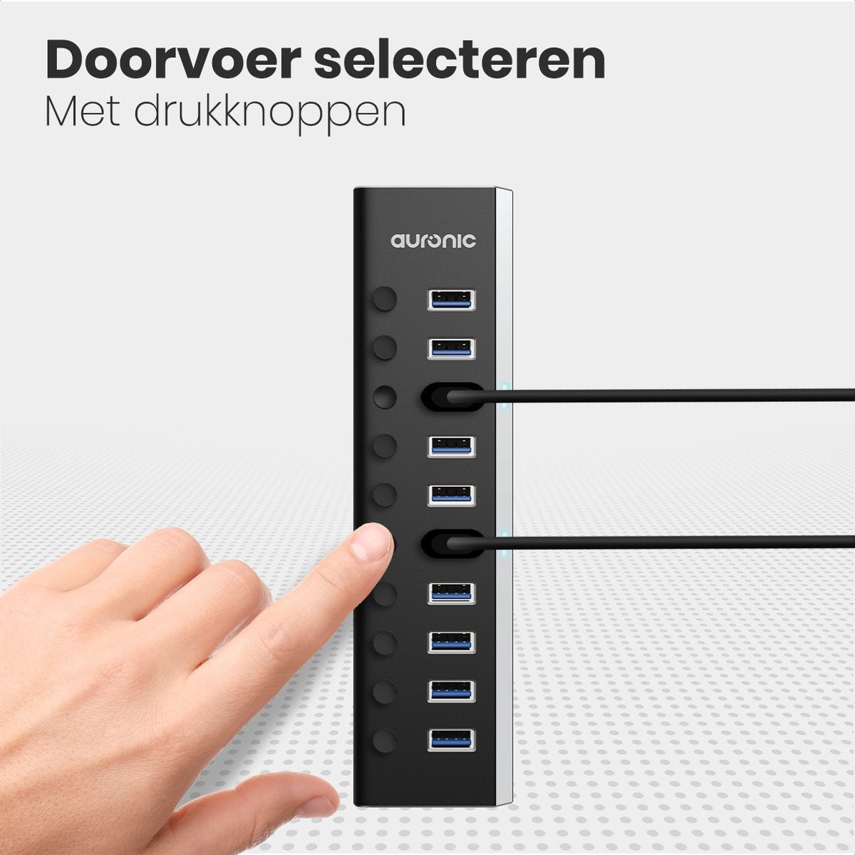 Auronic USB Hub 3.0 - USB Splitter mit 10 Ports - mit Netzteil - 5 GBPs - Led-Anzeige - Schwarz