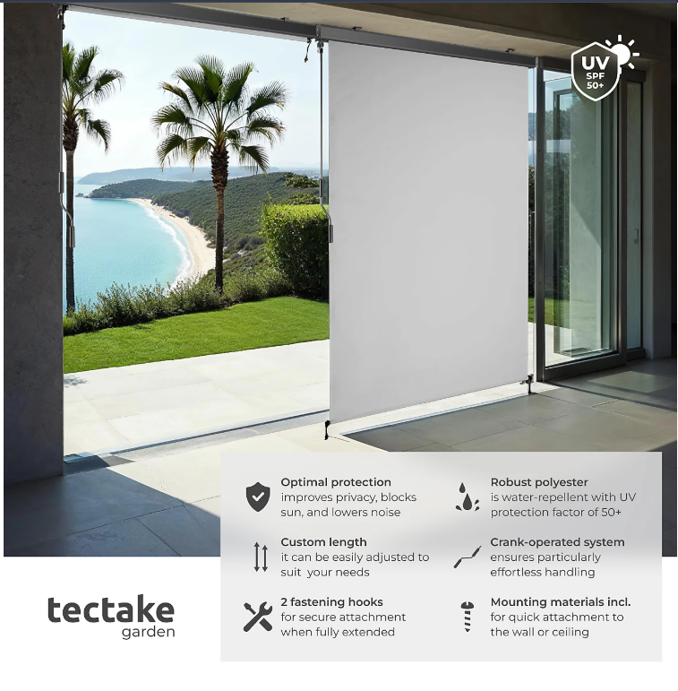 tectake Vertikale Markise Eloise – Ausziehbar – 120 x 250 cm – Hellgrau