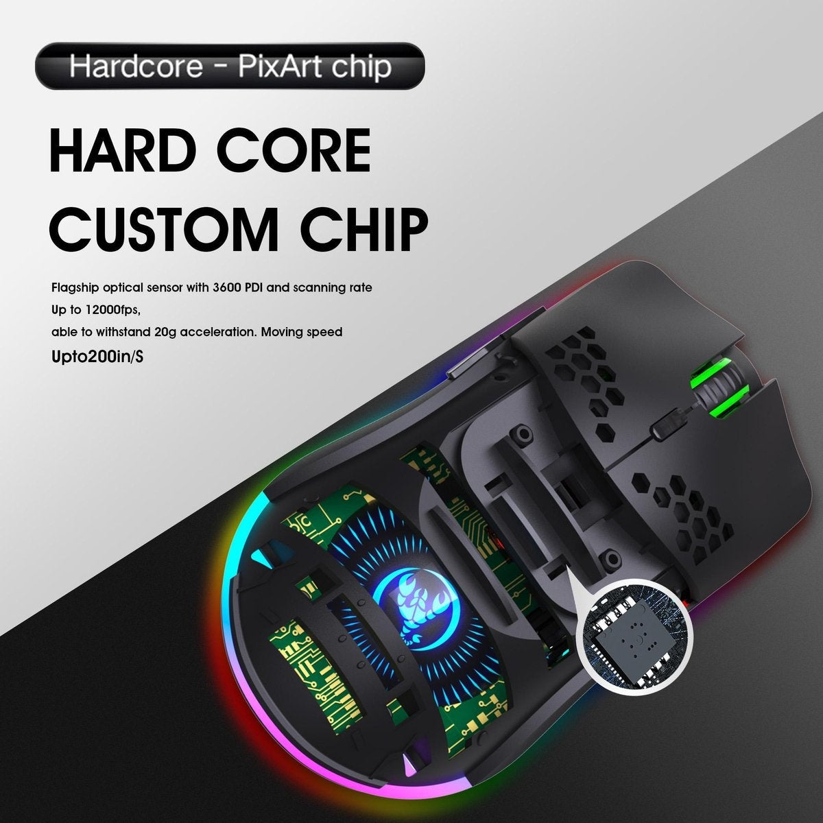 HXSJ T66 2.4G Wireless Gaming Maus - Ultraleicht - RGB Beleuchtung - Schwarz