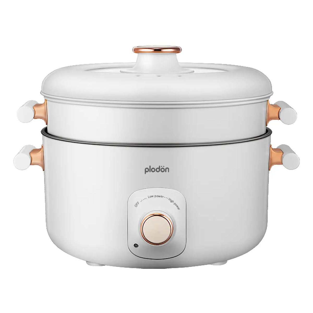 Plodon Elektrischer Hotpot 5 l mit Dämpfeinsatz – 1200 W – 2 Heizstufen – Antihaftbeschichtung
