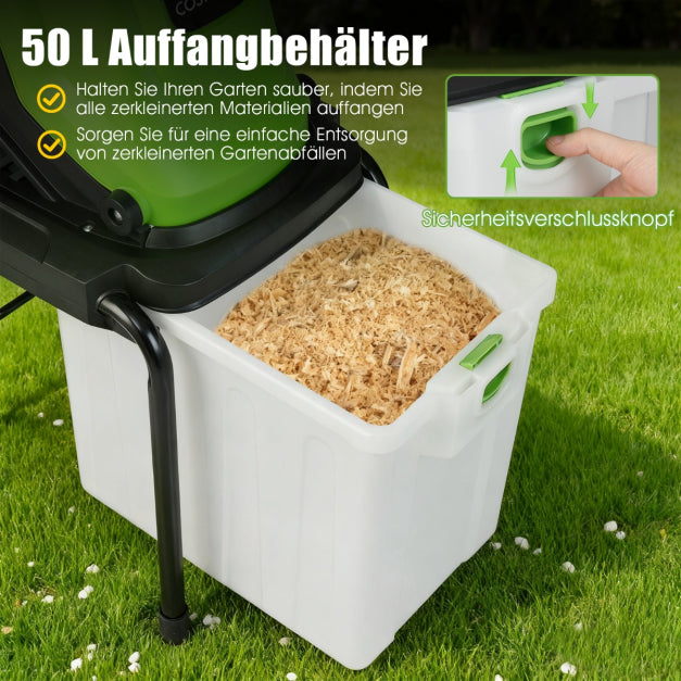 Coast Elektrischer Gartenhäcksler 3000 W – Äste bis 45 mm – 50 l – Grün