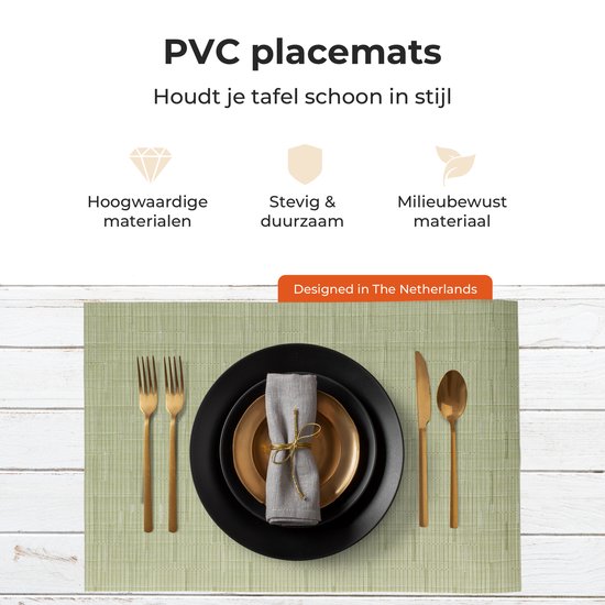 Castagnola Tischsets - Kunststoff Tischsets - Untersetzer - Tischsets Kunststoff und PVC - 6 Stück - 45 x 30 cm - Grün