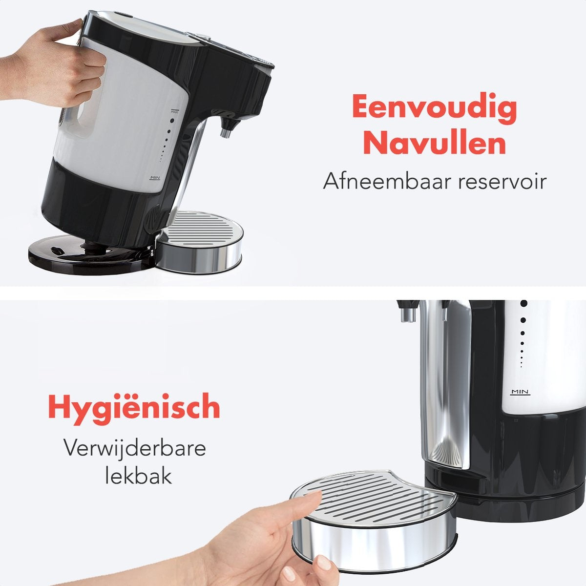 KitchenBrothers Heißwasserspender - 2L - 3000W - Edelstahl/Schwarz
