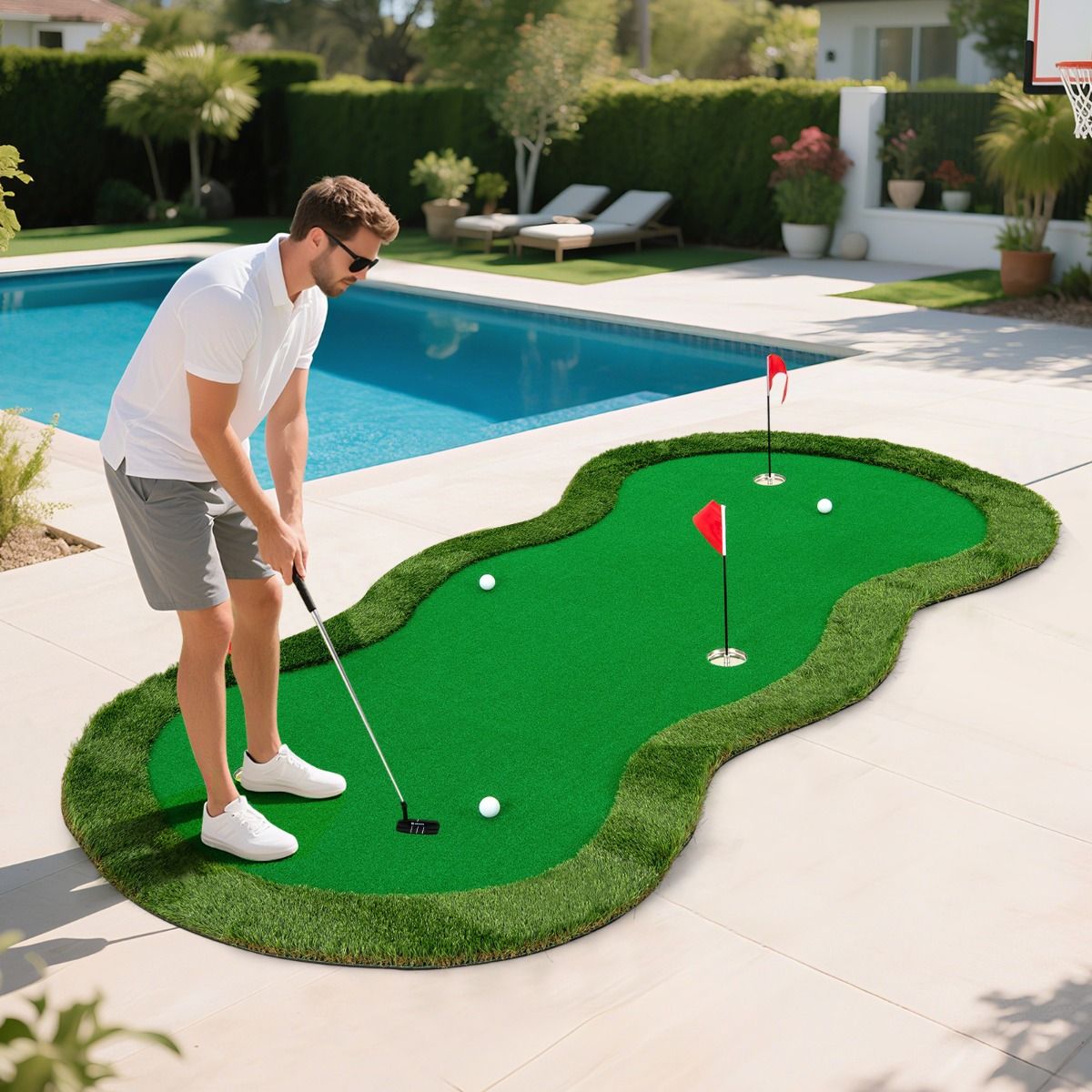 Coast Golf-Puttingmatte – 3 Löcher – inklusive Golfbälle und Flaggen – 300 x 150 cm – grün