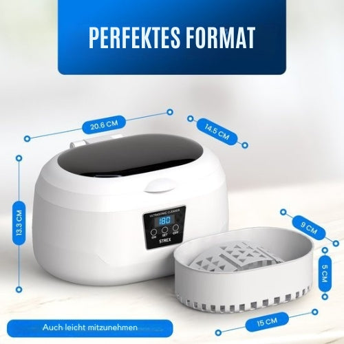 Strex - Ultraschallreiniger - Reinigungsgerät für Brillen/Schmuck/Uhren/Münzen - 600ml - 360° - Weiß