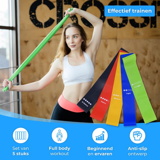 Nuvance - Resistance Bands Set inkl. Tragetasche - 5er Set - Resistance Band - Fitness Elastic - Inkl. eBook - Verschiedene Farben