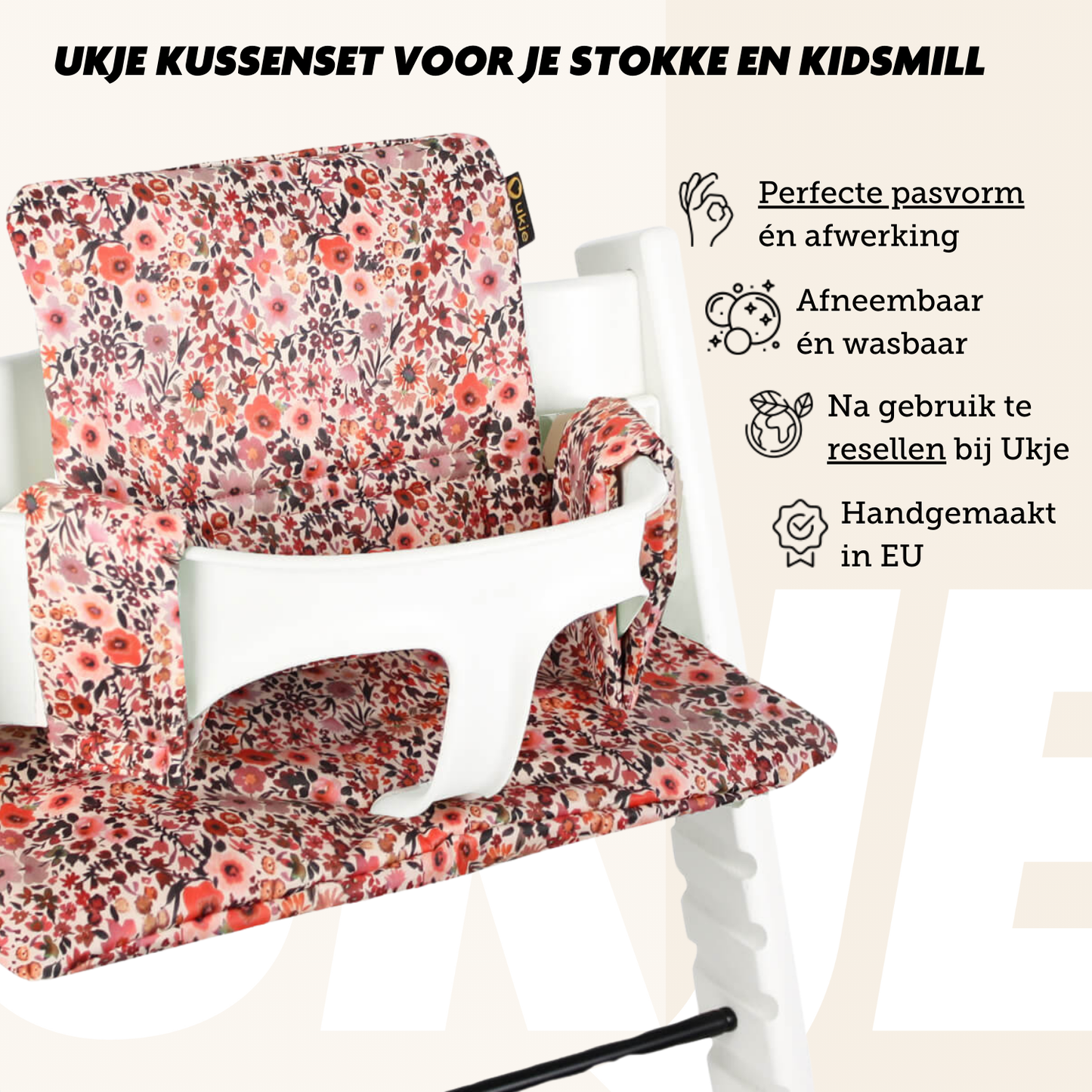Ukje Tripp Trapp Kissen-Set – Rosa Blumen – Laminiert