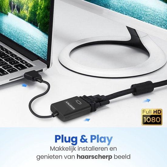 Garpex - HDMI zu VGA Adapter - Full HD 1080P - Stecker zu Buchse - Extra Display - Schwarz