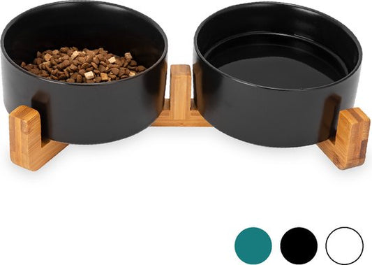 S.old Futternapf und Trinknapf - Mit Ständer - 2x 800 ml - Größe M - Schwarz