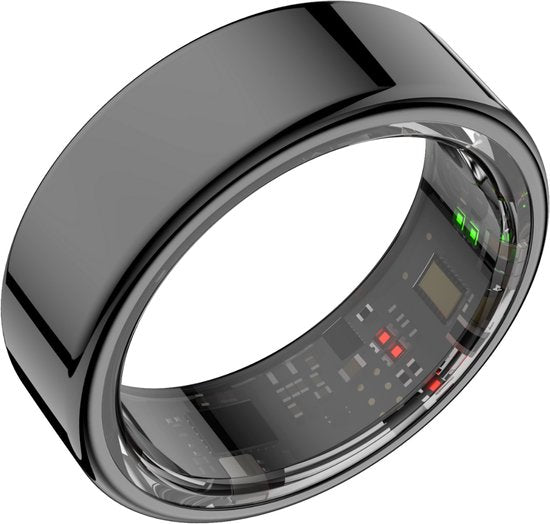 Focus® S1 Smart Ring - Schwarz - Größe 12 - Herzfrequenz - Menstruationszyklus - Schlafüberwachung - Smart Ring - Sport Performance - Schrittzähler -IP68 Wasserdicht - O2 Messung - Frauen - Männer - Wearables - Ladebox - Schutzring