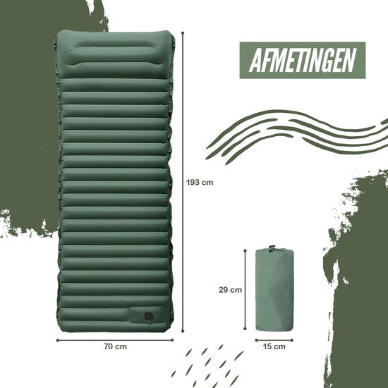Ever Trex Schlafmatte Comfort - 193x70x10cm - Eingebaute Pumpe - 1 Person - Campingmatratze - Selbstaufblasend - Grün