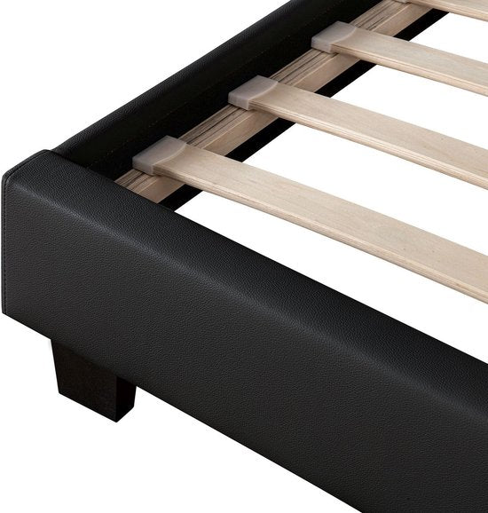 Polsterbett Paris - 140 x 200 cm - Schwarz - LED-Beleuchtung