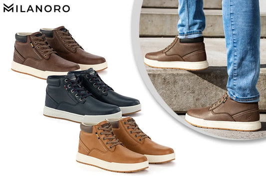 Milanoro Herrensneaker Größe 43 – Robuste Profilsohle – PU-Leder – Cognac