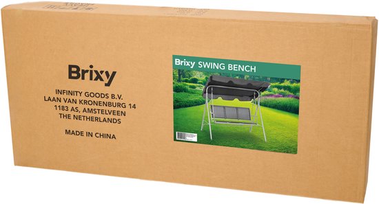 Brixy Swing Bank - 3-Sitzer - Verstellbares Sonnendach - UV-beständig - 170x118x153cm - Anthrazit