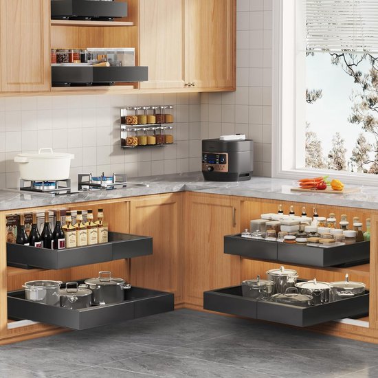 Posity Slide Drawer - Kitchen Cabinet Organizer - Sink Cabinet/Drawer Organizer - inside drawer kitchen - Extendable and Adjustable (32-52 cm) - Telescopic - Black
