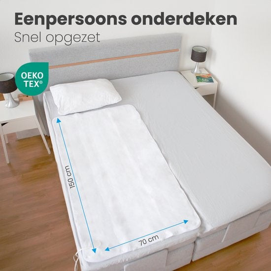 Auronic Electric Blanket - 1 Person - verstellbare Fußzone - 70x150cm - mit Eckgummis - Weiß