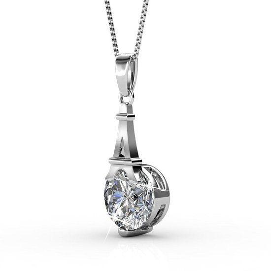 Yolora Damen Halskette mit Kalpa Camaka Kristall Anhänger - Farbe Silber - 18K Weißgold plattiert - Geschenkbox - Muttertagsgeschenk