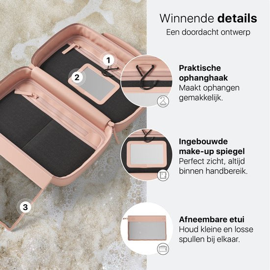 ONYX Kulturbeutel Rosa – Make-up-Tasche – Kosmetik-Organizer – Praktische Aufteilung – Make-up-Spiegel – Zum Aufhängen – Für Damen und Herren – Größe: M