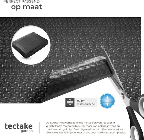 tectake® Schwimmbad-Abdeckplane – Rund, Ø 381 cm – Noppenfolie – Schwimmbadabdeckung – Sonnenfolie – Wärmefolie – Schwimmbadheizung – Selbstschwimmend – Auf Maß zuschneidbar – Schwarz