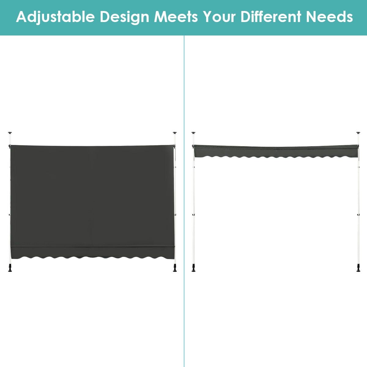Coast Teleskopmarkise Sonnenschutz Höhenverstellbare wasserdichte Markise 300 x 120 cm Grau