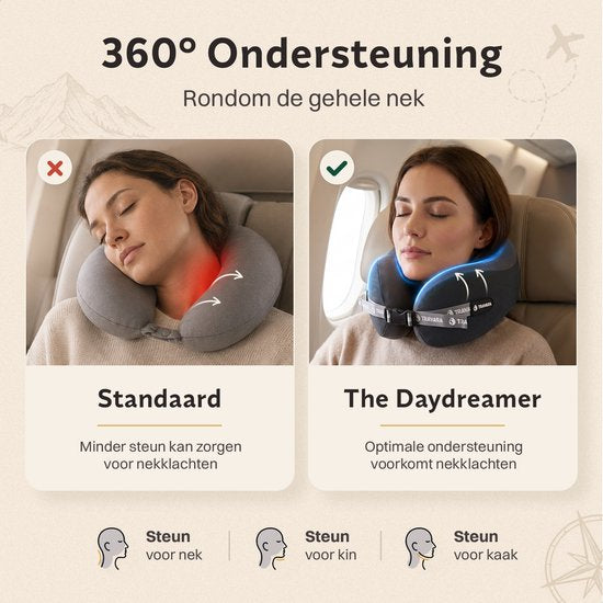TRAVARA Nackenkissen „The Daydreamer“ – Reisekissen mit Duo-Density-Memory-Schaum – Für Flugzeug und Auto – Memory-Schaum – Dunkelgrau