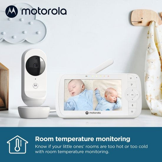 Motorola Nursery VM35-2 - Babyphone mit geteiltem 5-Zoll-Bildschirm und 2 Kameras - Nachtsicht - integriertes Mikrofon