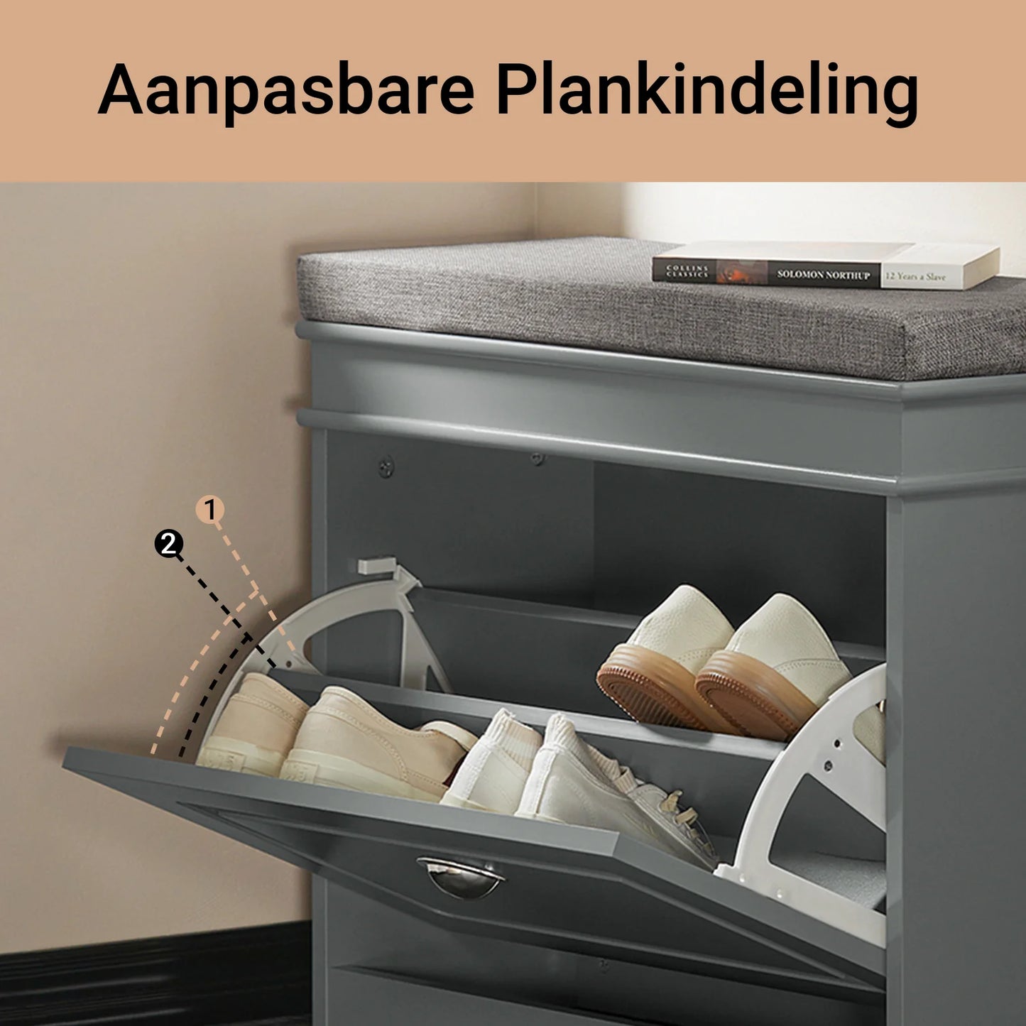 SoBuy FSR82-K-HG Graue Flurbank mit Klapptür und Sitzkissen – Schuhablage 60×24×51 cm