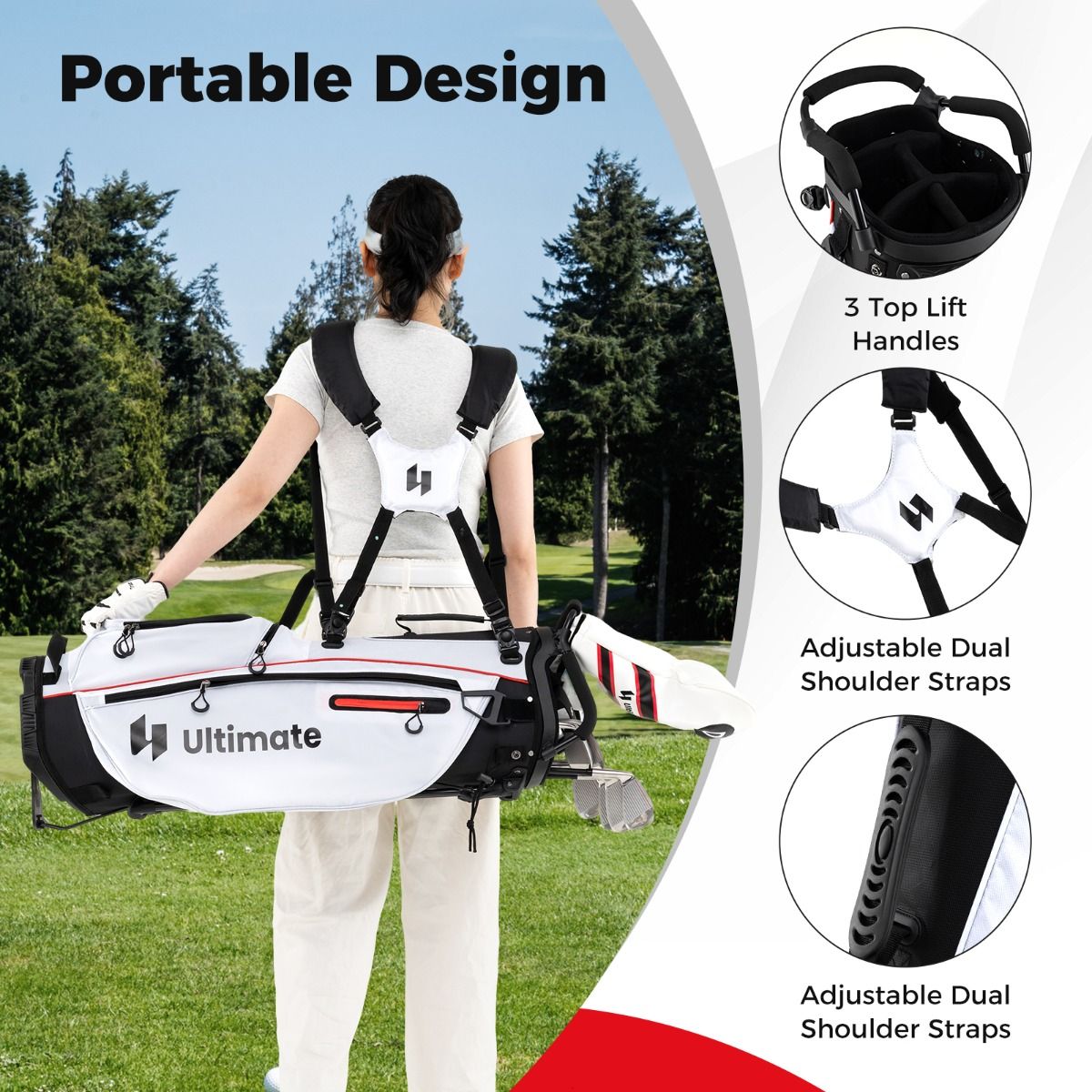 Coast Portable Ladies Golf Set 15-teilig - Rechtshänder - Rot - Tasche 87 cm, Regenhülle 126 cm