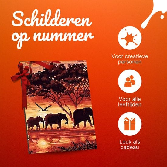 RubyeÂ® Malen nach Zahlen Erwachsene - Elefantenfamilie - inklusive Pinsel - Leinwand Malen nach Zahlen - 40x50cm
