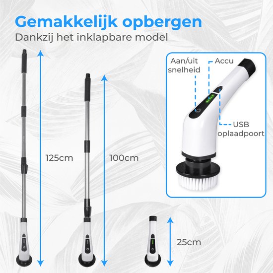 Nuvance - Elektrische Reinigungsbürste - Inkl. 7 Aufsätze - Elektrische Reinigungsbürste - Schrubber mit Stiel - Handbürste