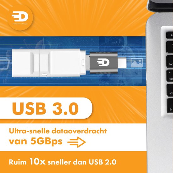 Drivv. USB C zu USB A Adapter - 2 Stück - Space Grau - Thunderbolt 3 - USB 3.0 - 5Gbps