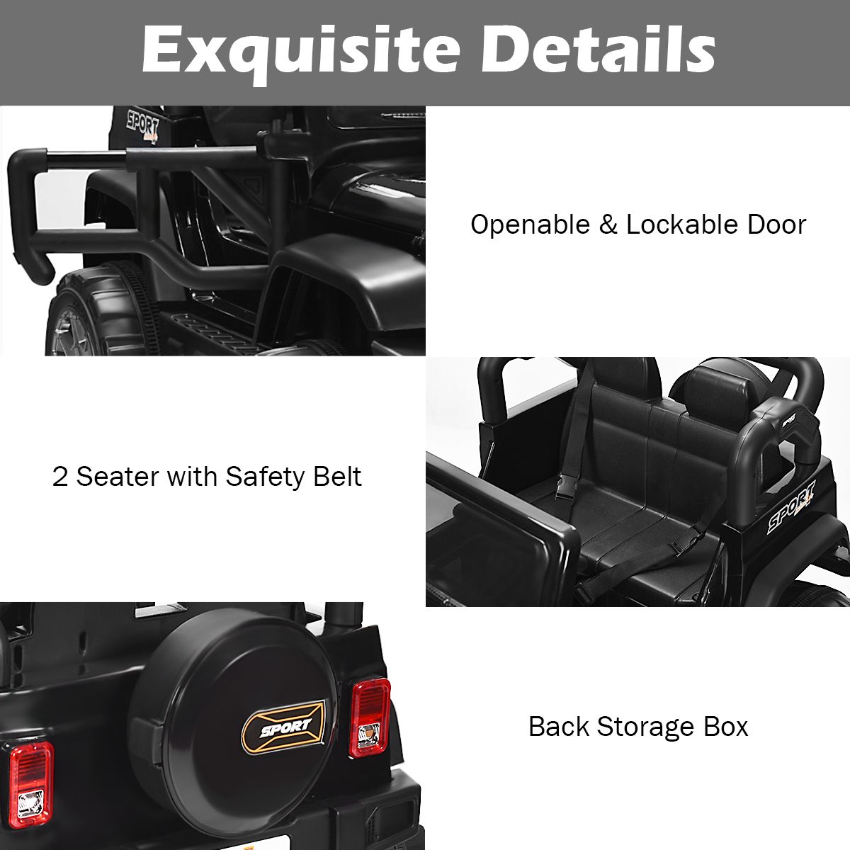 Coast Elektro-Kinderauto – 2 Sitze – Fernbedienung – schwarz – 123 x 80 x 80 cm