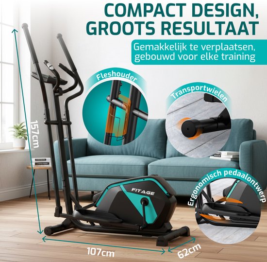 FITAGE Crosstrainer Low Noise - Crosstrainer mit Bluetooth Kinomap & Zwift - Fitnesstrainer mit 24 Trainingsprogrammen - Präziser Herzfrequenzmesser