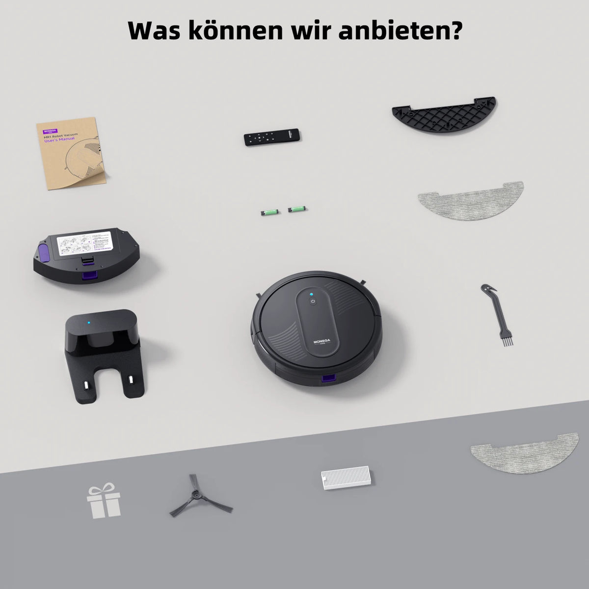monsga „MONSGA MR1 Roboterstaubsauger, Roboterstaubsauger mit 3000 Pa starker Saugkraft, 3,2" superflach, 140 Min. Laufzeit, Staubsaugerroboter für Hartböden/kurzflorige Teppiche/Tierhaare, Fernbedienung/App/Sprachsteuerung, Reinigungsplanung