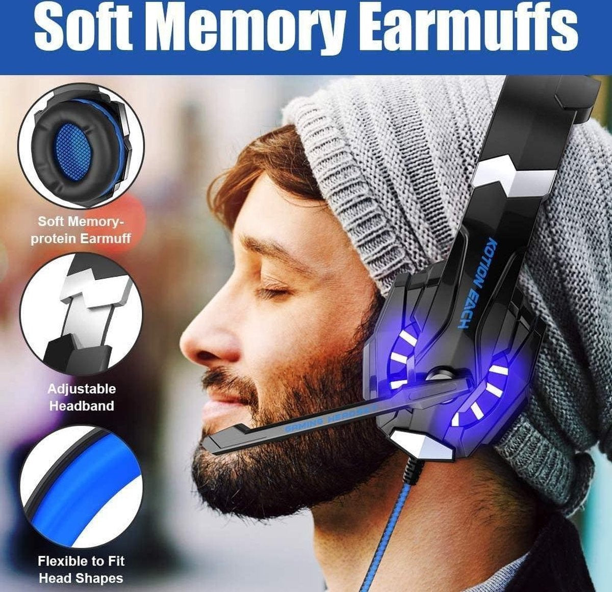 KOTION EACH G9000 Gaming Headset - PS4, Laptops - Schwarz/Blau
