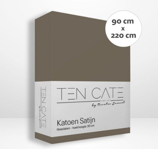 Ten Cate Spannbettlaken - Spannbettlaken 90x220 - Baumwollsatin - Spannbettlaken - Geeignet für Boxspring und Matratze - Eckhöhe 35cm - Elastisch Rund - Bügelfrei - Taupe