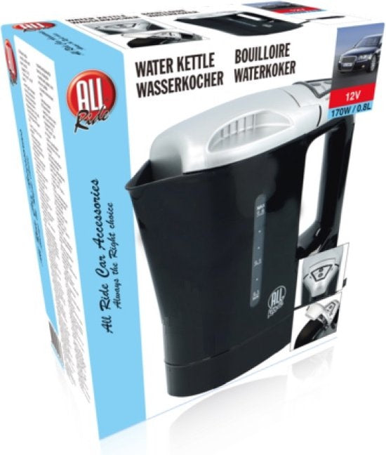 All Ride Travel Kettle 12V - Autowasserkocher 0.8L - Anschluss an den Zigarettenanzünder im Auto - Heiße Getränke für unterwegs - für Auto, Wohnmobil, Boot und LKW - Kunststoff - Schwarz